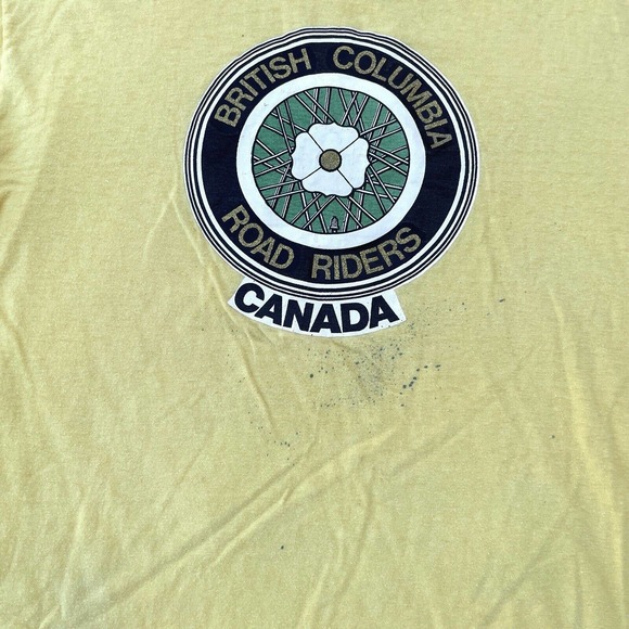 Vintage 70s Mayo Spruce British Columbia Road Riders Canada Biker Wheel Tee XL - Picture 2 of 12